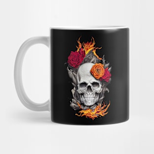 Flaming Skull and Roses Mug